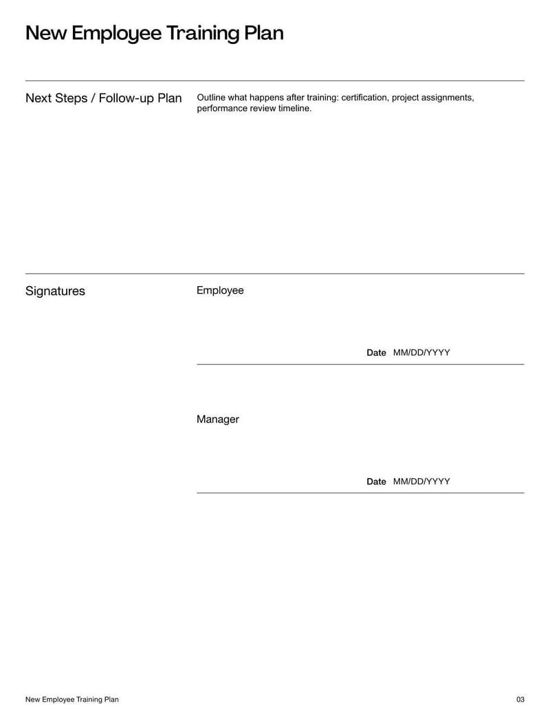 New Employee Training Plan for guiding new hires through onboarding