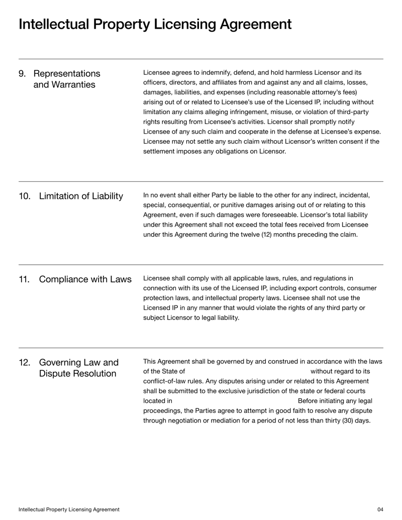 Intellectual Property Licensing Agreement defining license scope, royalties, ownership rights, and confidentiality obligations