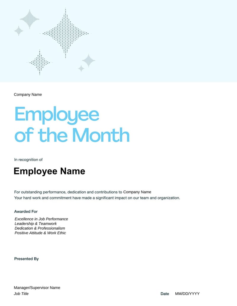 Employee of the Month Template recognizing top performers and celebrating outstanding achievements