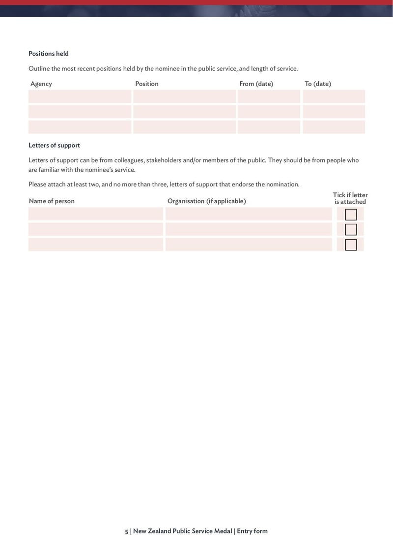 Large thumbnail of New Zealand Public Service Medal Nomination Form and Guidelines - Mar 2022