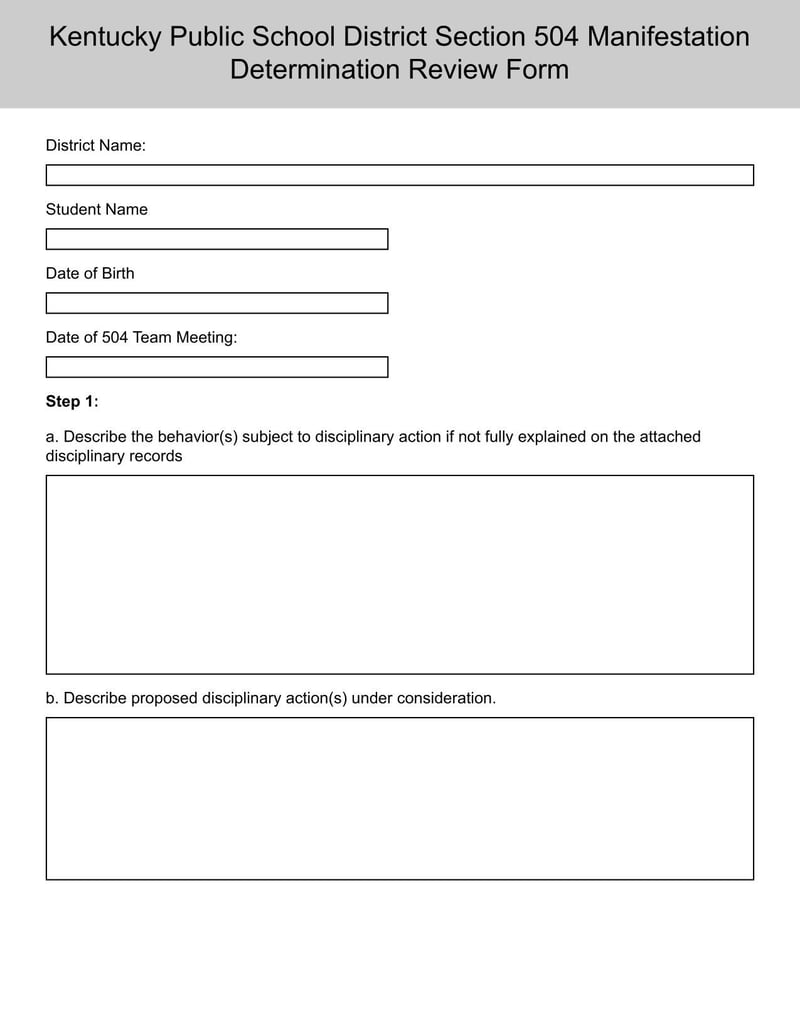 Large thumbnail of Kentucky Public School District Section 504 Manifestation Determination Review Form