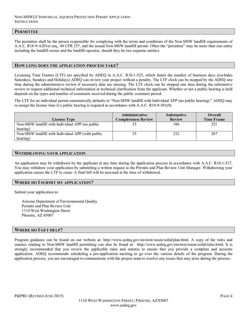 Large thumbnail of Non-MSW Landfill Individual Aquifer Protection Permit Application - Jun 2015