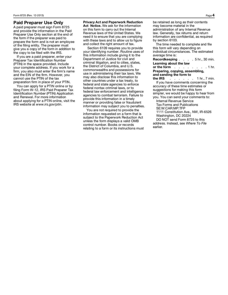 Large thumbnail of Form 8725 - Dec 2013