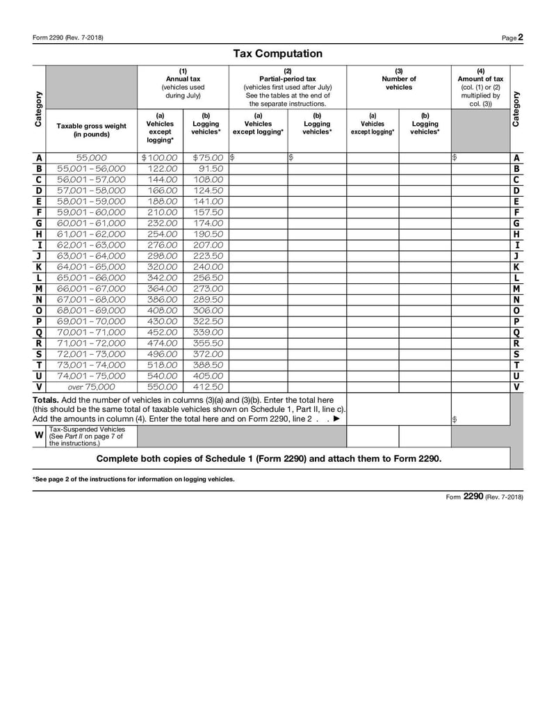 Large thumbnail of Form 2290 - Jul 2018