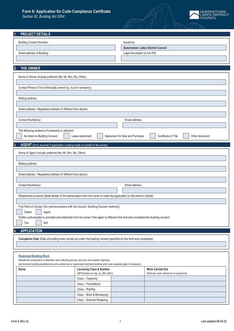 Large thumbnail of Form 6: Application for Code Compliance Certificate - Apr 2023