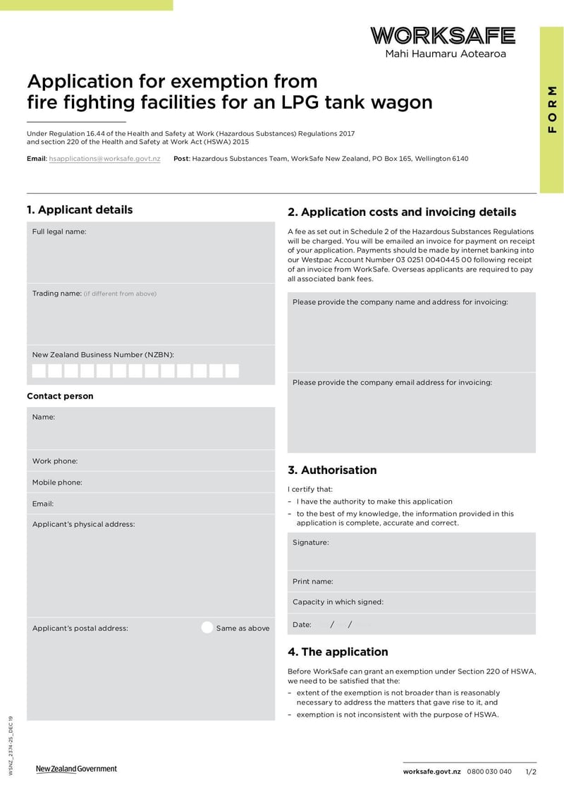 Application for Exemption from Fire Fighting Facilities for an LPG 