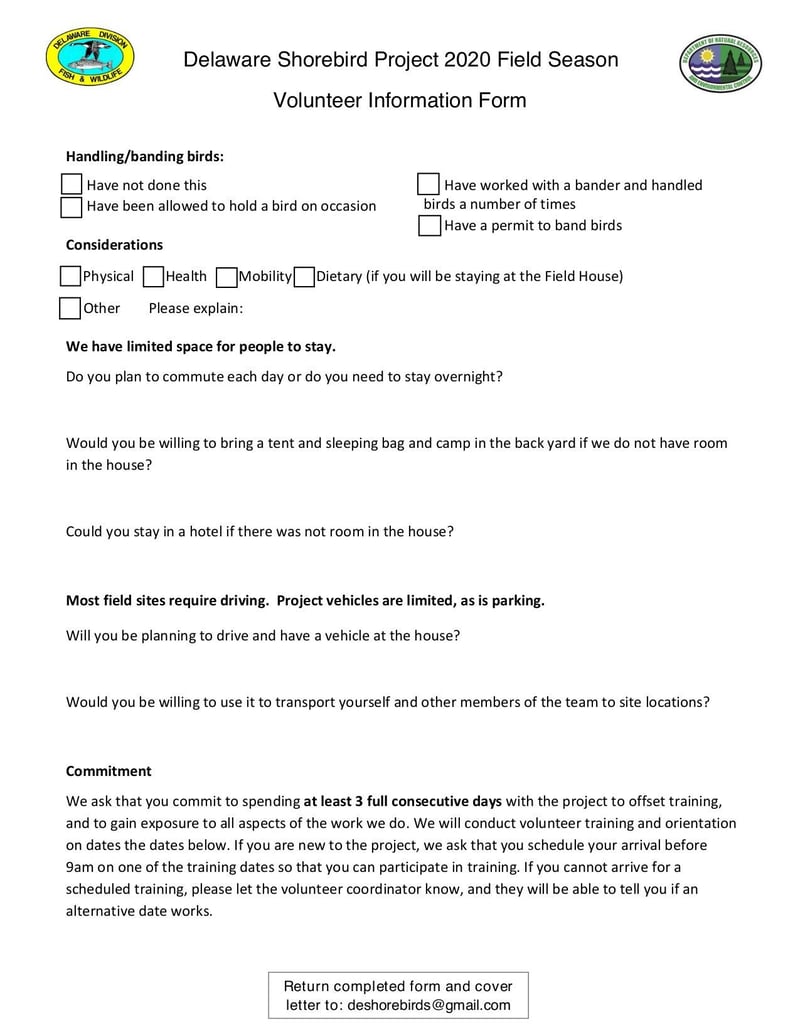 Large thumbnail of Volunteer Information Form Delaware Shorebird Project - Jan 2020