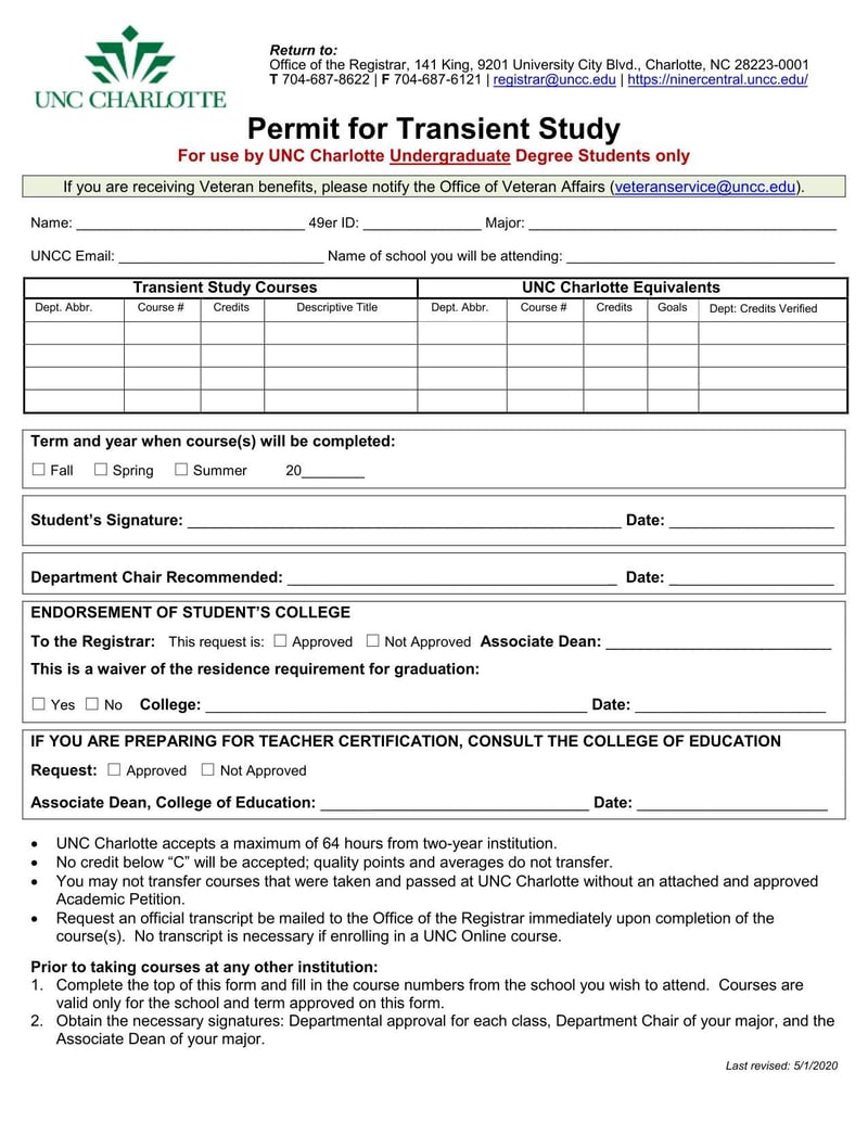 Large thumbnail of UNC Charlotte Permit for Transient Study