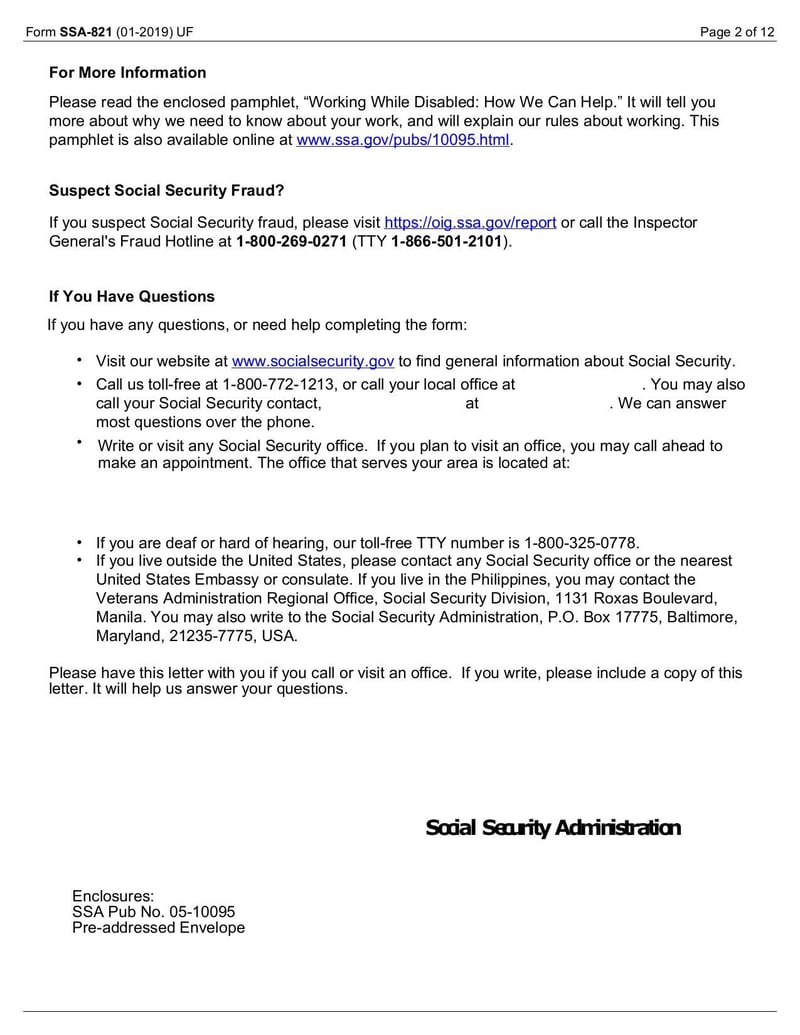 Large thumbnail of Work Activity Report (Form SSA-821-BK) - Jan 2019