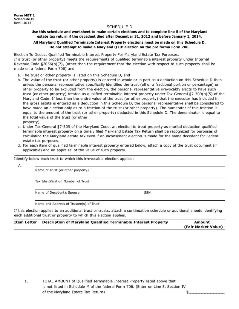 Large thumbnail of Maryland Estate Tax Return (MET-1) - Sep 2017