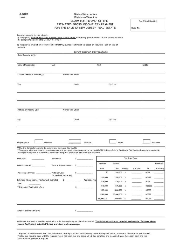 Large thumbnail of Form A-3128 - Apr 2019