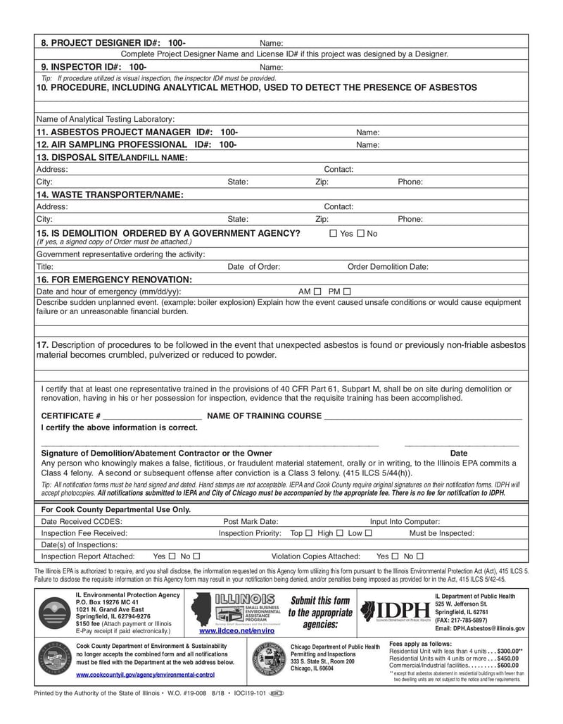 Large thumbnail of State of IlinoIs DemolitIon/Renovation/Asbestos Project NotIfIcation Form - Aug 2018