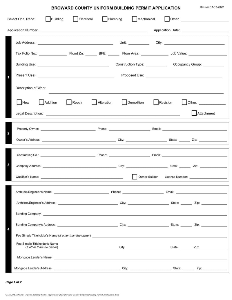 Large thumbnail of Broward County Uniform Building Permit Application - Jan 2023