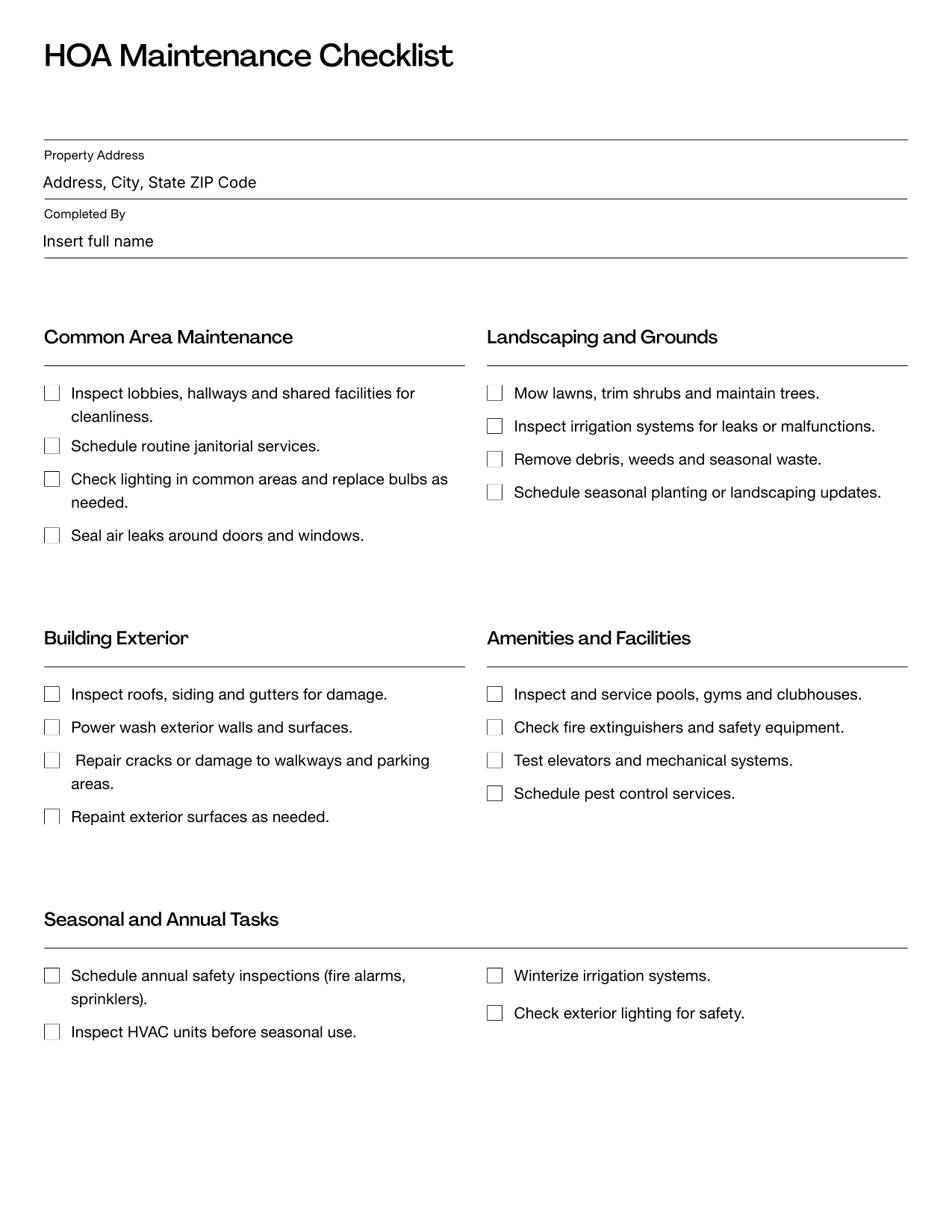 HOA Maintenance Checklist Template | Fill and sign online with Lumin