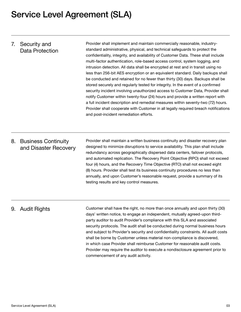 Service Level Agreement in Cloud Computing with uptime targets, support timelines and data protection terms
