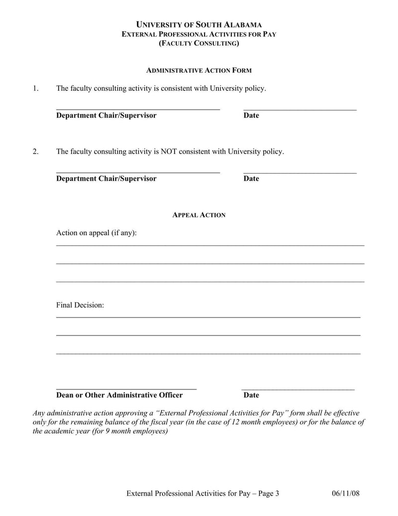 Large thumbnail of University of South Alabama External Professional Activities for Pay Form