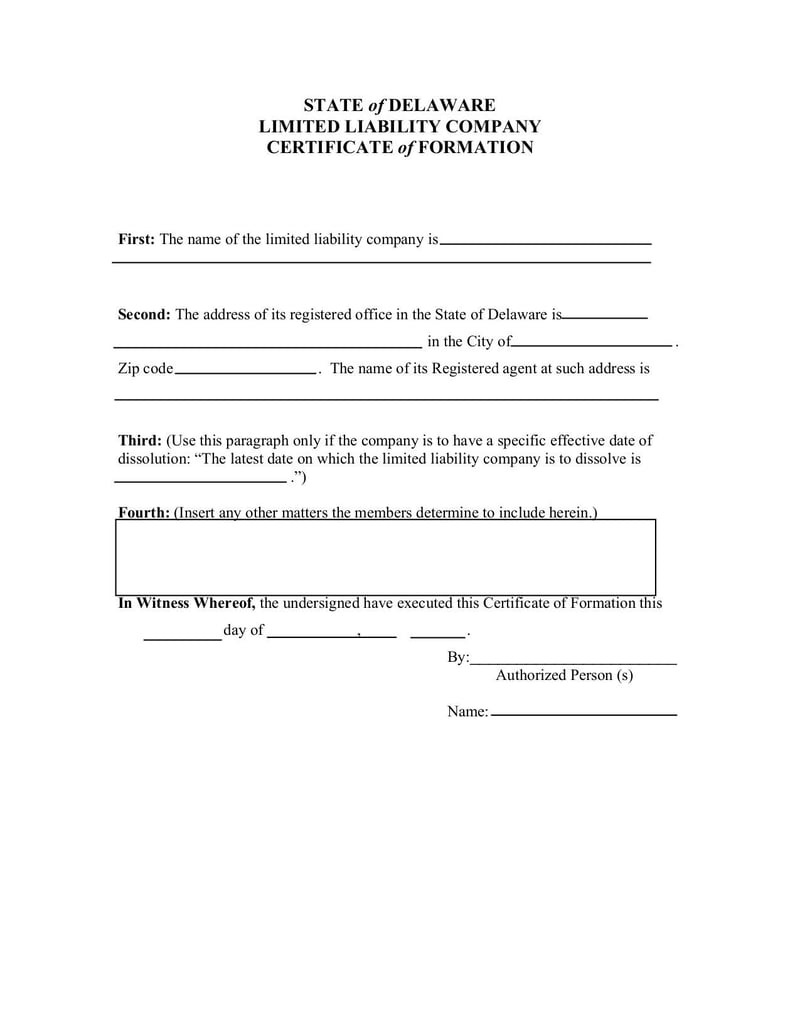 Large thumbnail of Certificate of Formation of a Limited Liability Company - Mar 2012