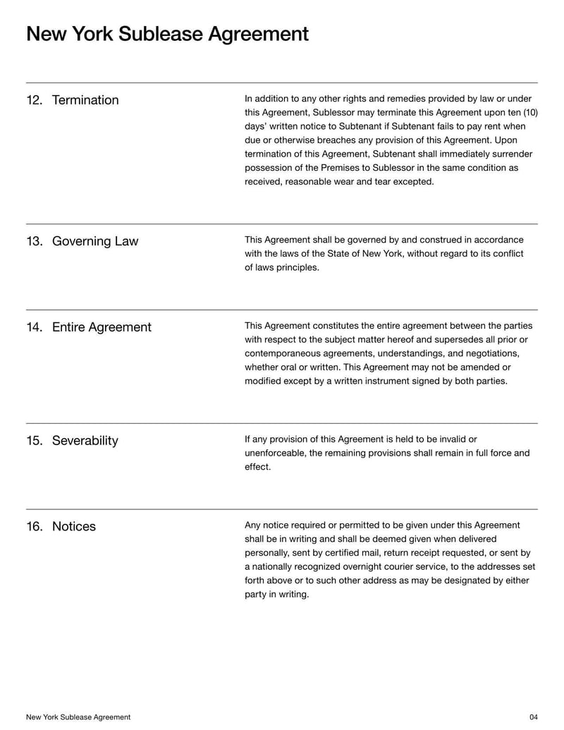New York Sublease Agreement for subletting a rental unit in New York legally