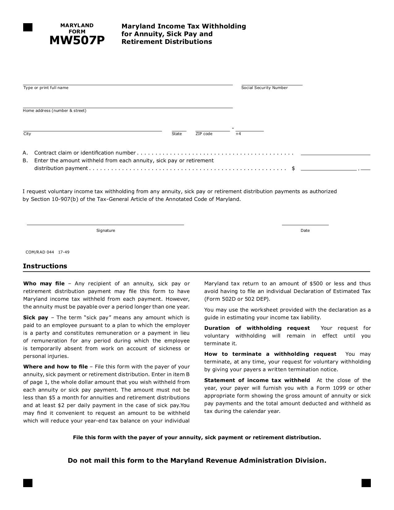 Maryland Form MW507P | Fill and sign online with Lumin