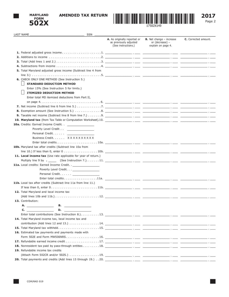 Large thumbnail of Maryland Form 502X - Dec 2017