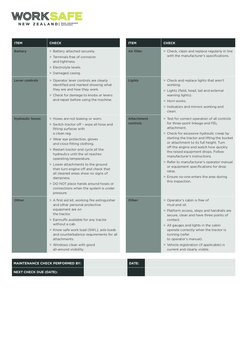 Large thumbnail of Form 6 Tractor Maintenance Checklist - Feb 2018