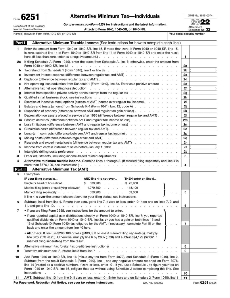 Large thumbnail of Form 6251 - Jan 2022