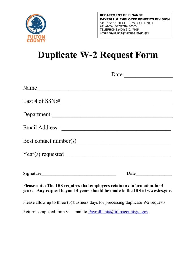 Large thumbnail of Duplicate W-2 Request Form - Apr 2020