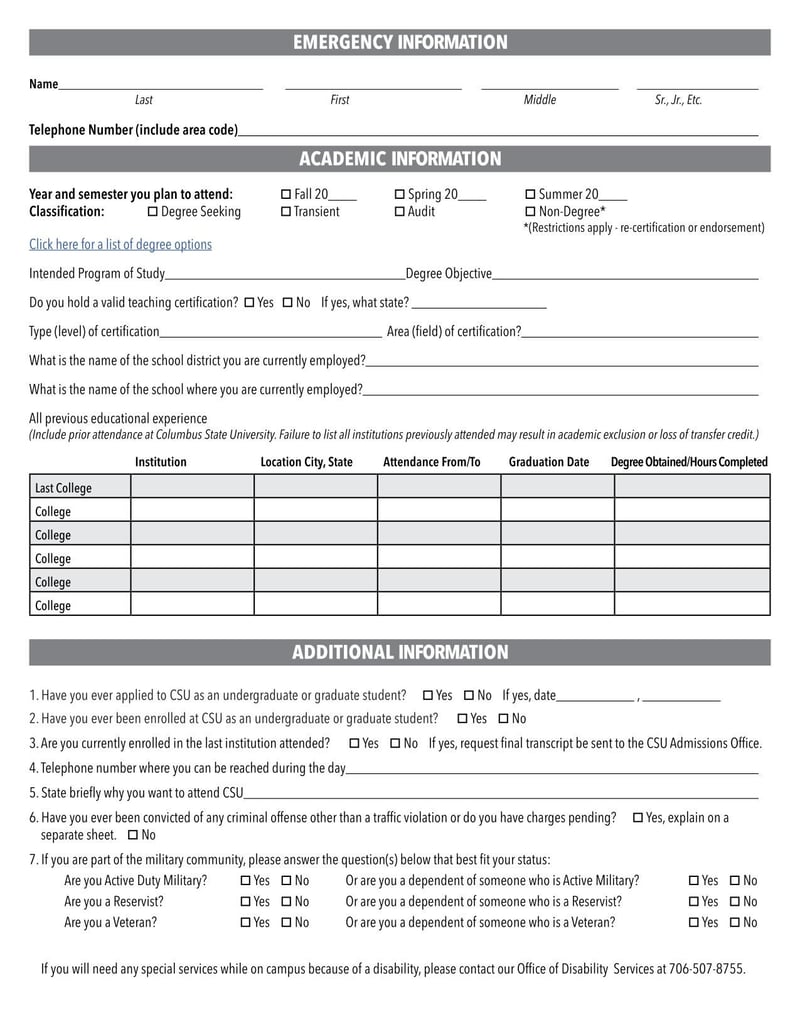 Large thumbnail of Columbus State University Graduate Admission Application