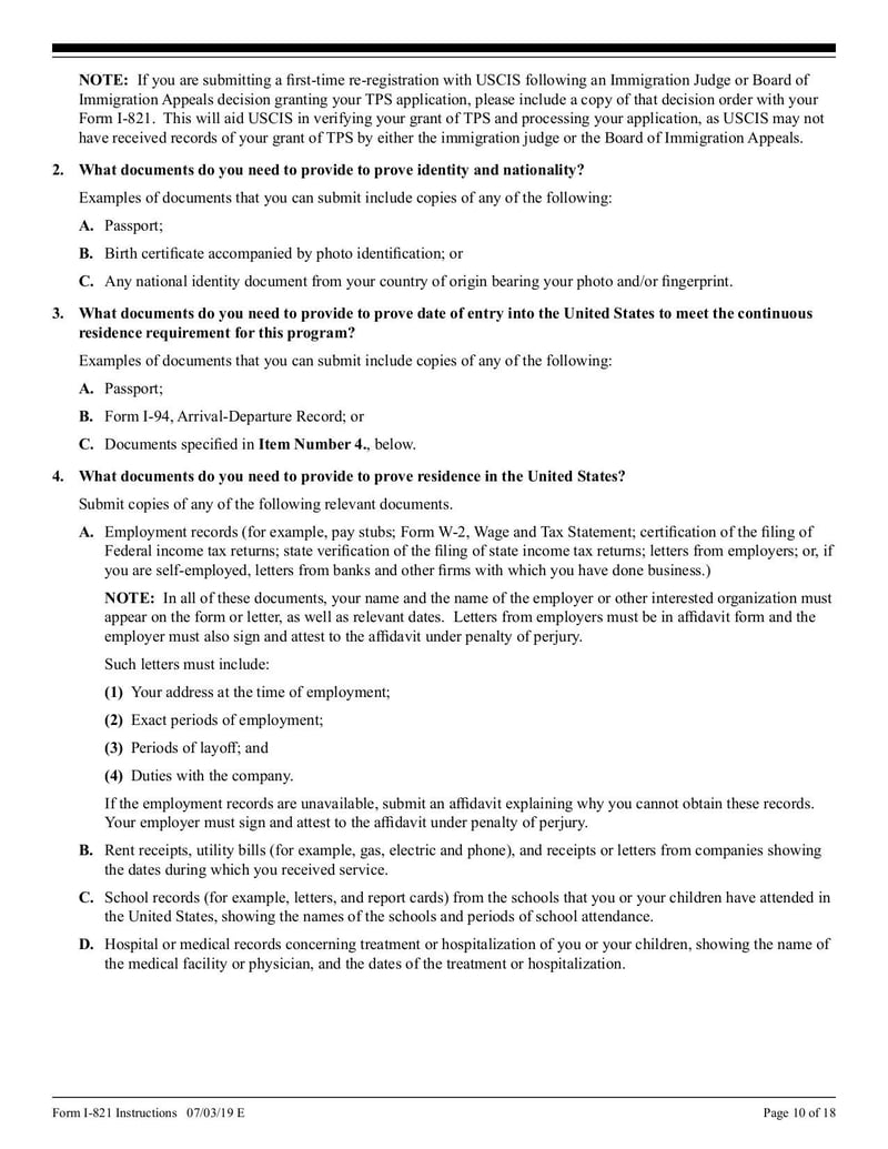 Large thumbnail of Instructions for Form I-821 - Jul 2019