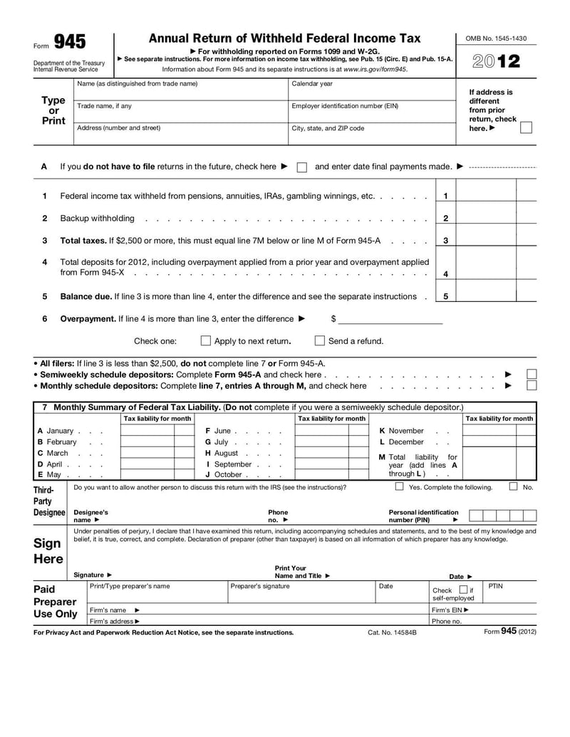Large thumbnail of Form 945 - Oct 2012