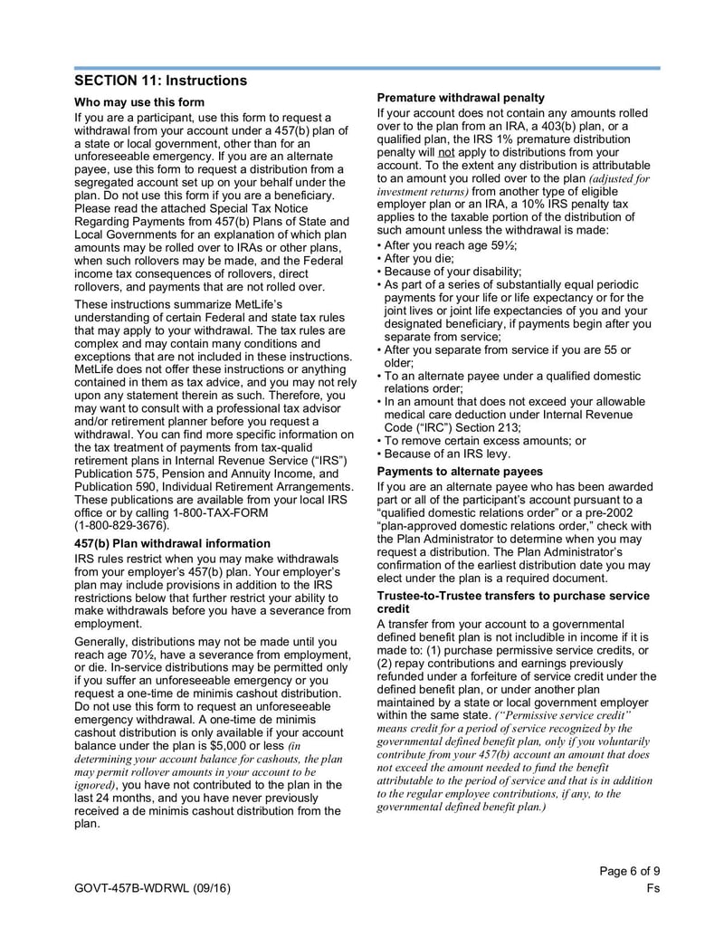 Large thumbnail of Governmental 457(B) Withdrawal Request - Oct 2016