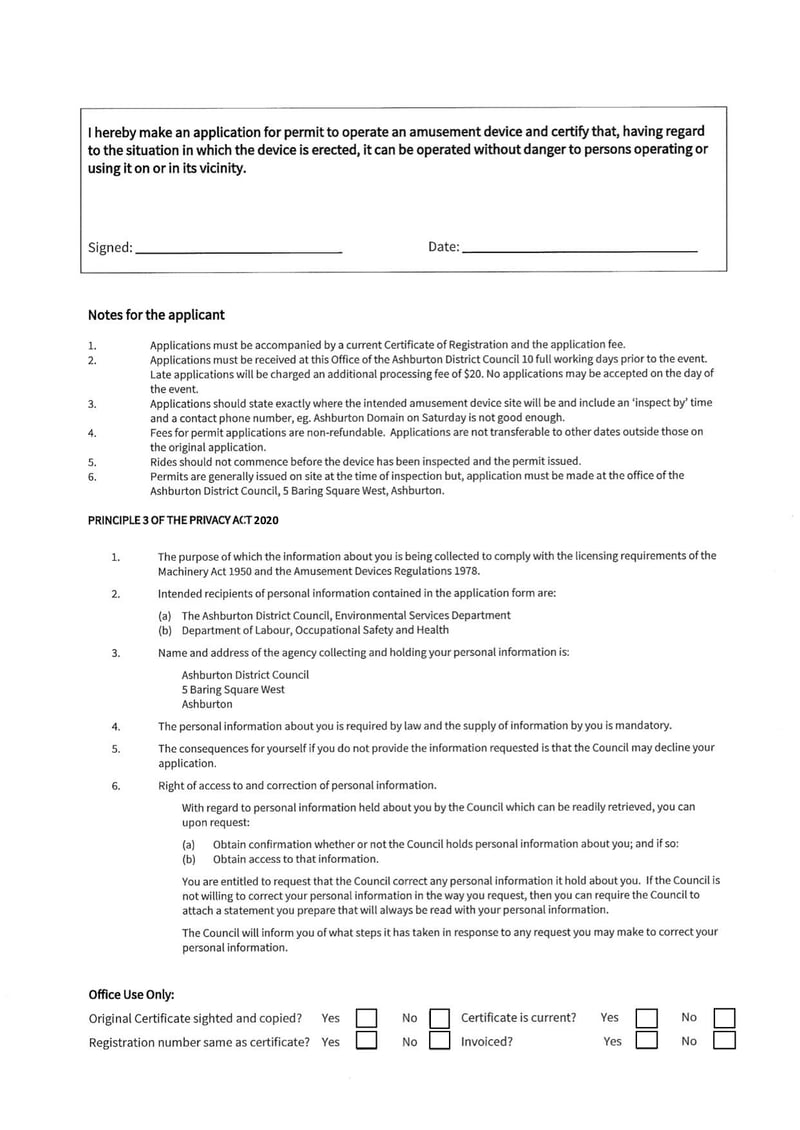 Large thumbnail of Amusement Device Application Permit Application Form - Mar 2021