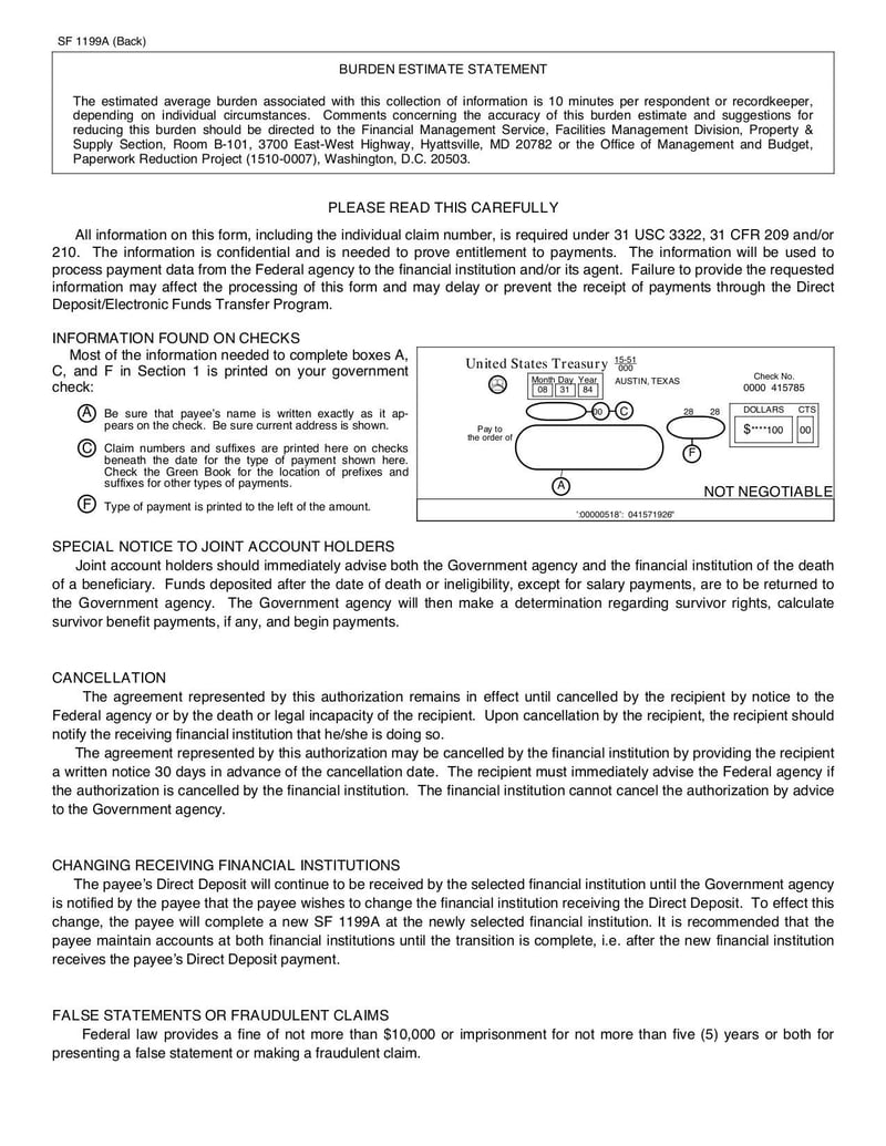 Large thumbnail of Standard Form 1199A - Oct 2003