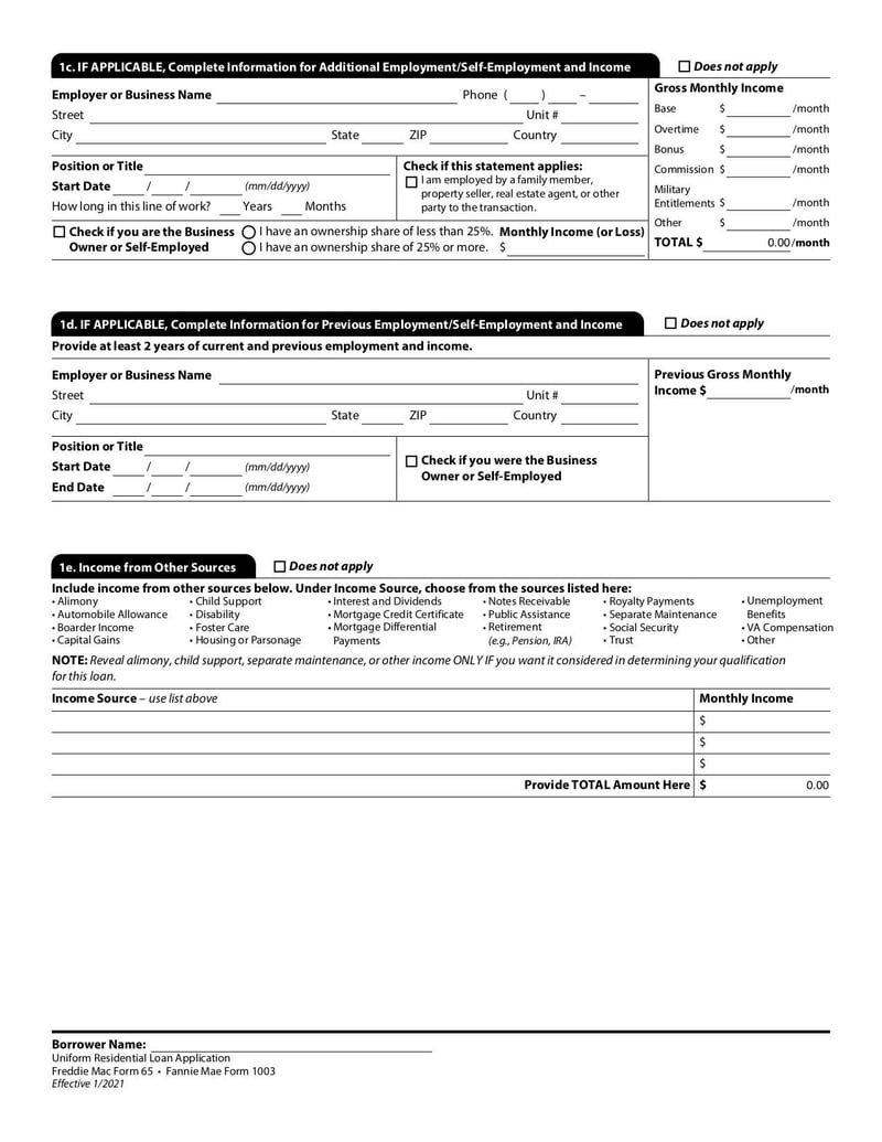 Uniform Residential Loan Application Freddie Mac Form 65 Fill and