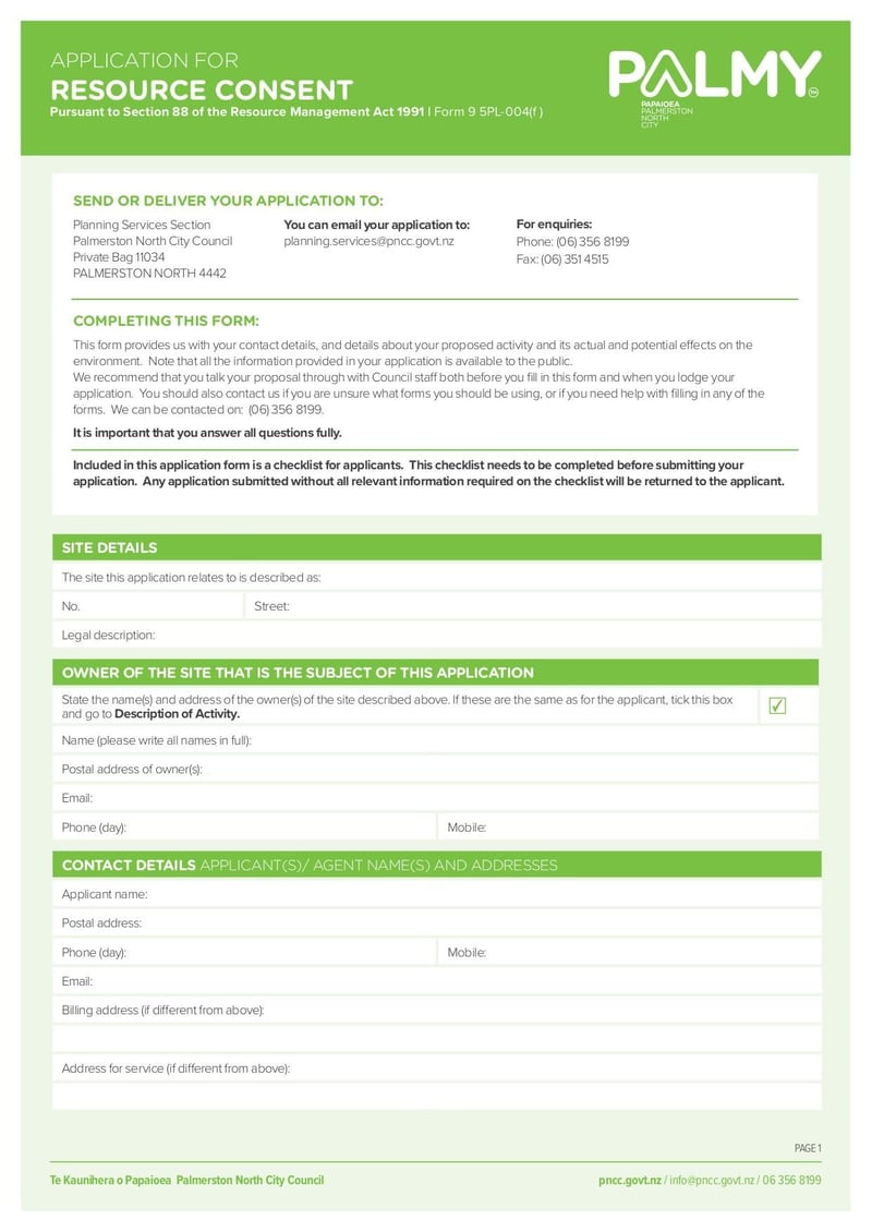 Large thumbnail of Resource Consent Application Form - Jul 2021