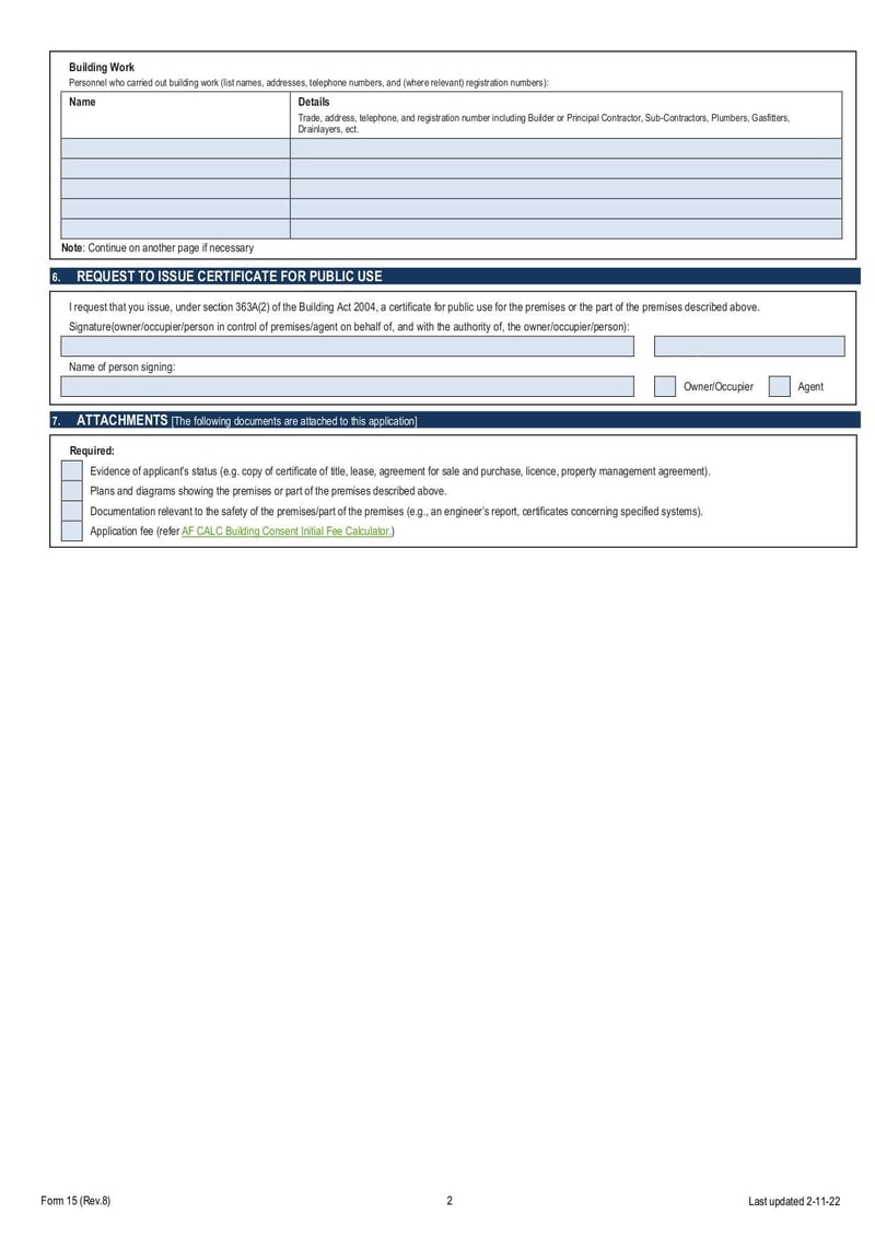 Large thumbnail of Form 15 Application for Certificate for Public Use - Nov 2022