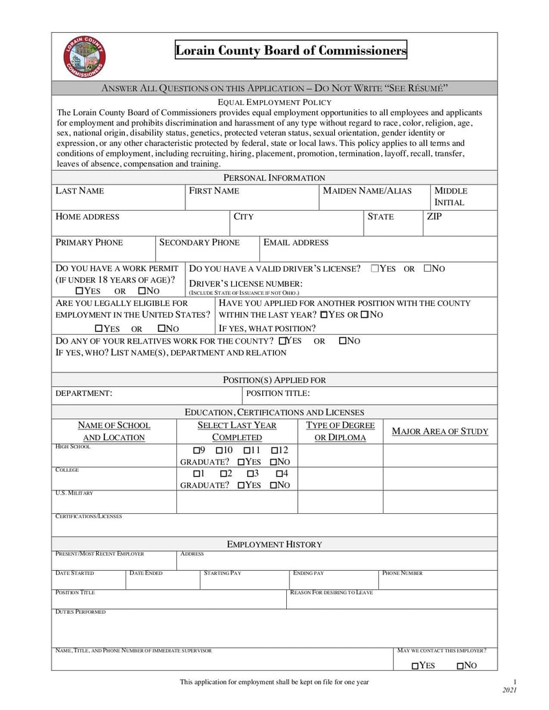 Large thumbnail of Employment Application - Apr 2021