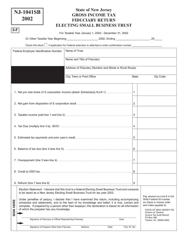 Large thumbnail of Form NJ-1041SB - Jan 2002