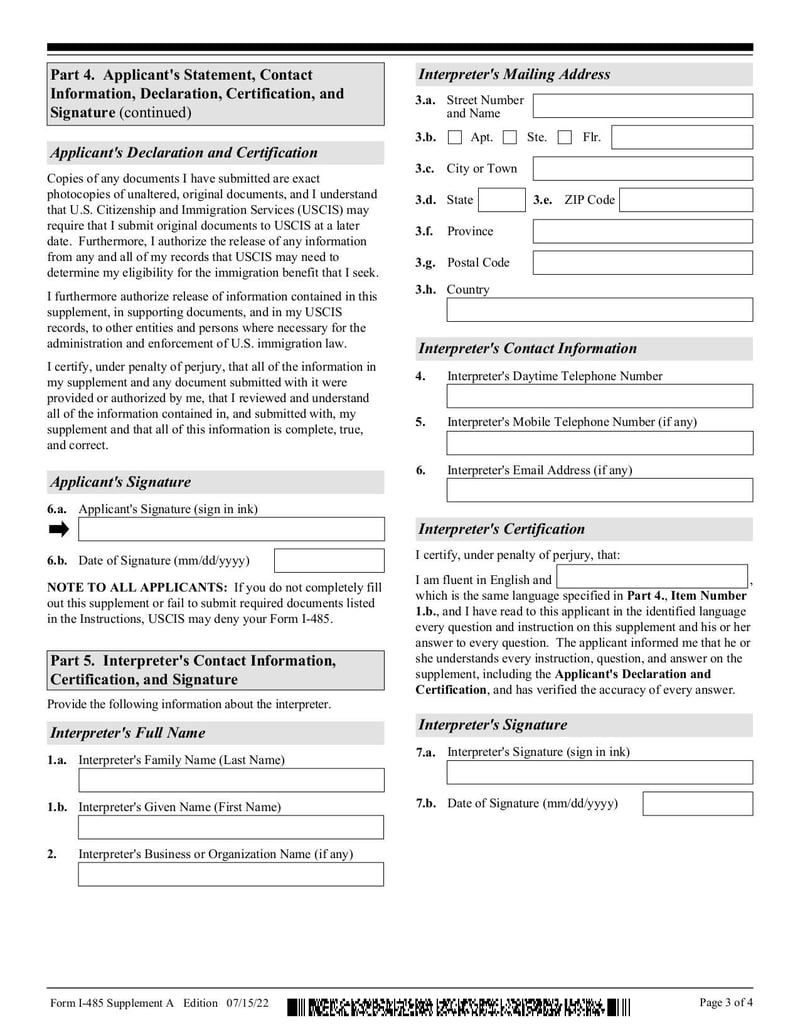 Thumbnail of Form I-485 Supplement A - Feb 2023 - page 2