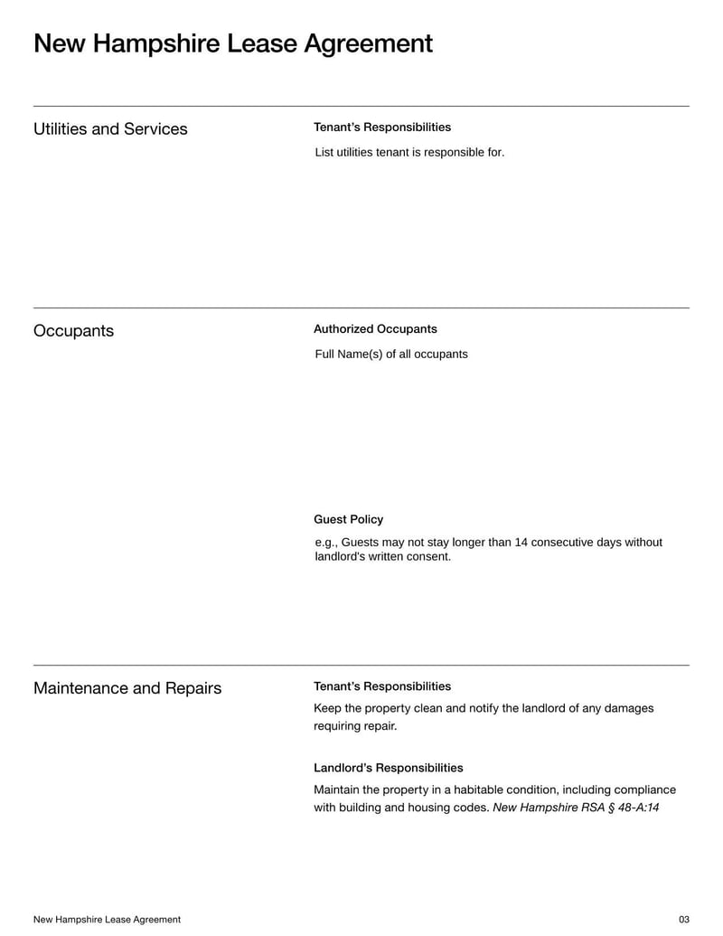 Large thumbnail of New Hampshire Lease Agreement Template