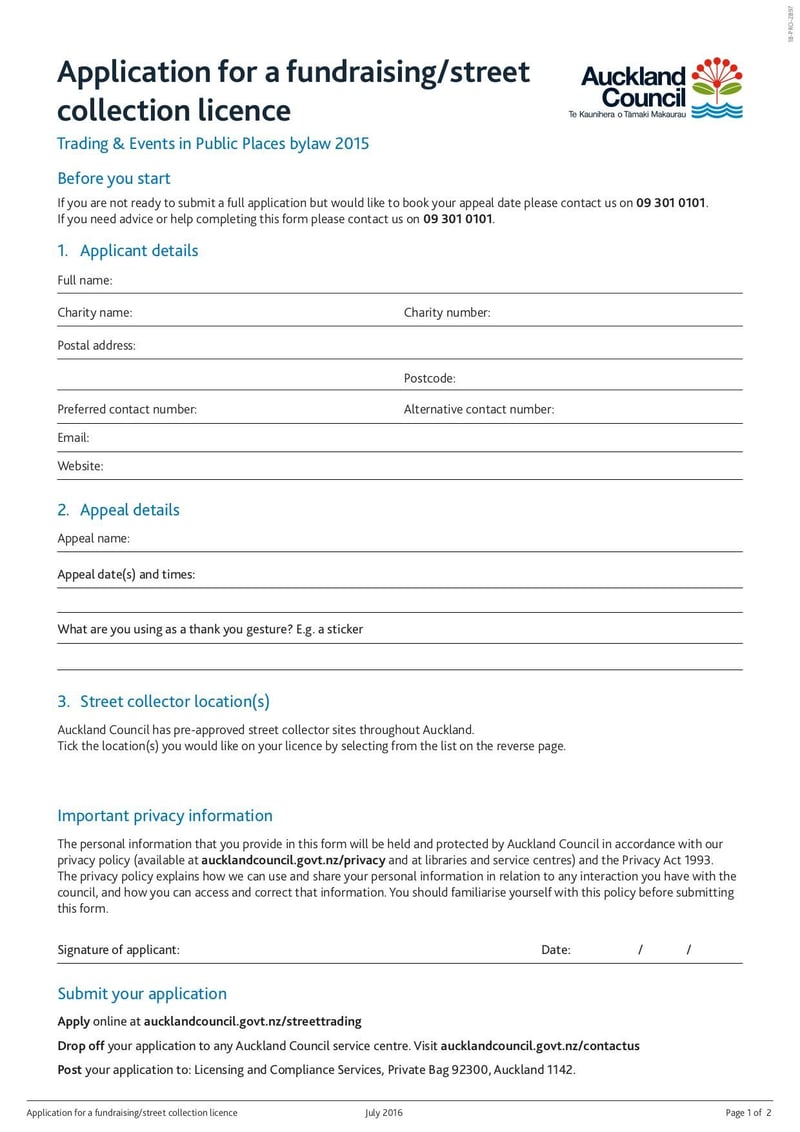 Large thumbnail of Application for a Fundraising/Street Collection Licence - Jun 2016