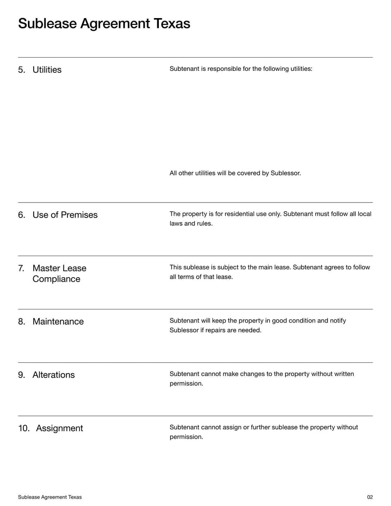 Texas Sublease Agreement for creating a legal sublease in Texas