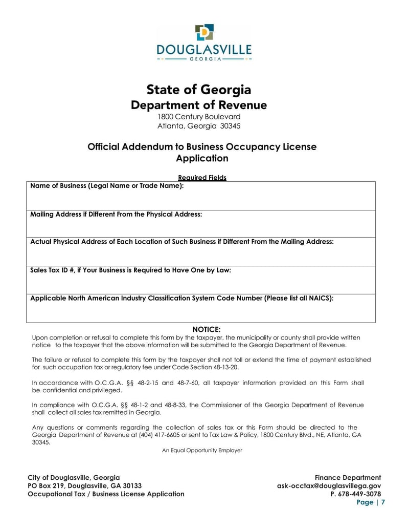 Large thumbnail of Douglasville Occupational Tax Registration Application