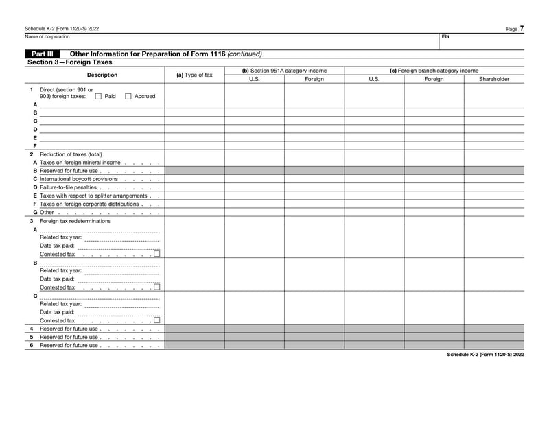 Large thumbnail of Form 1120-S Schedule K-2 - Jan 2022