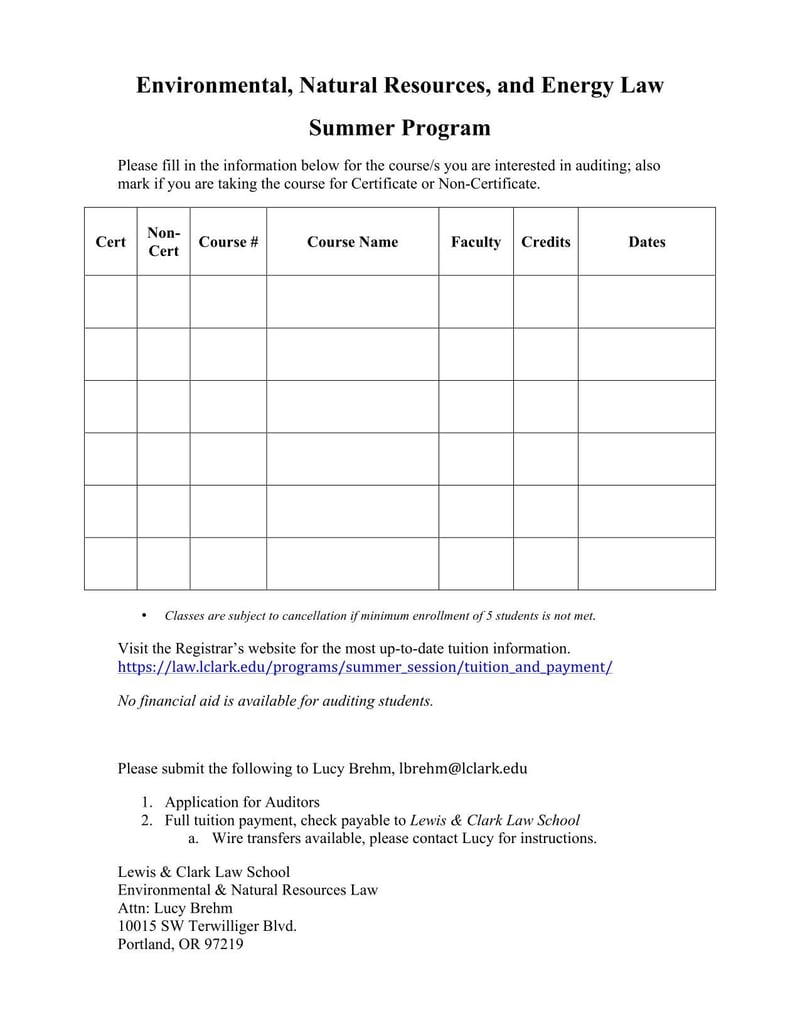 Large thumbnail of Lewis & Clark Law School Application For Auditors Environmental, Natural Resources, & Energy Law Summer Program