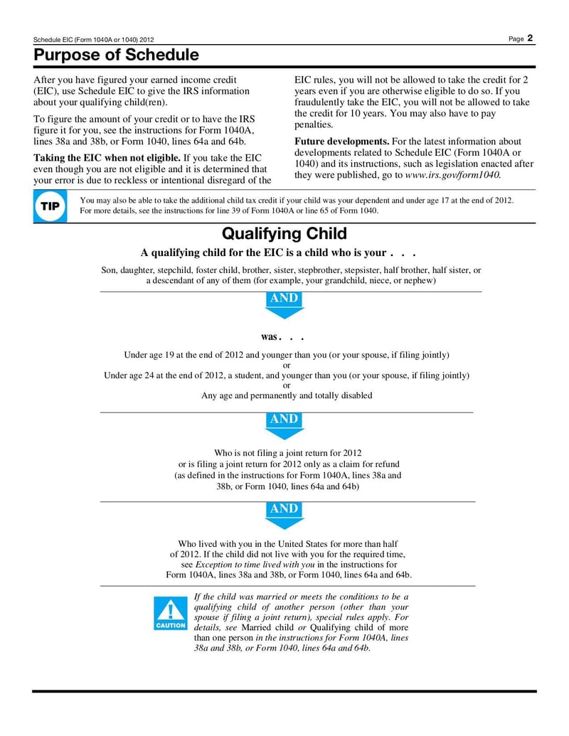 Large thumbnail of Form 1040 Schedule EIC - Oct 2012