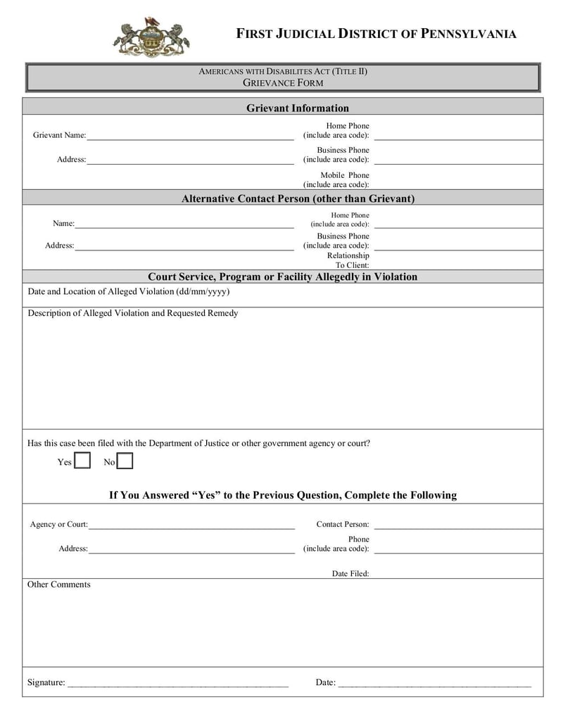 Large thumbnail of ADA Grievance Form - Nov 2014