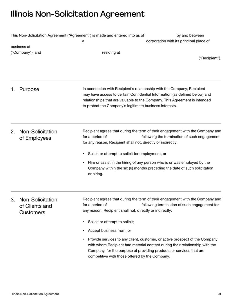 Non-Solicitation Agreement Illinois for restricting former employees from soliciting clients or staff in compliance with Illinois employment law
