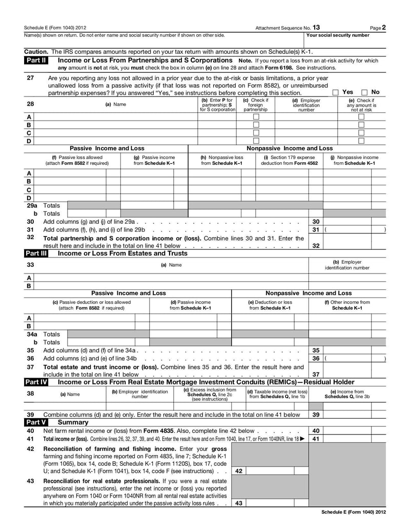Large thumbnail of Form 1040 (Schedule E) - Dec 2012