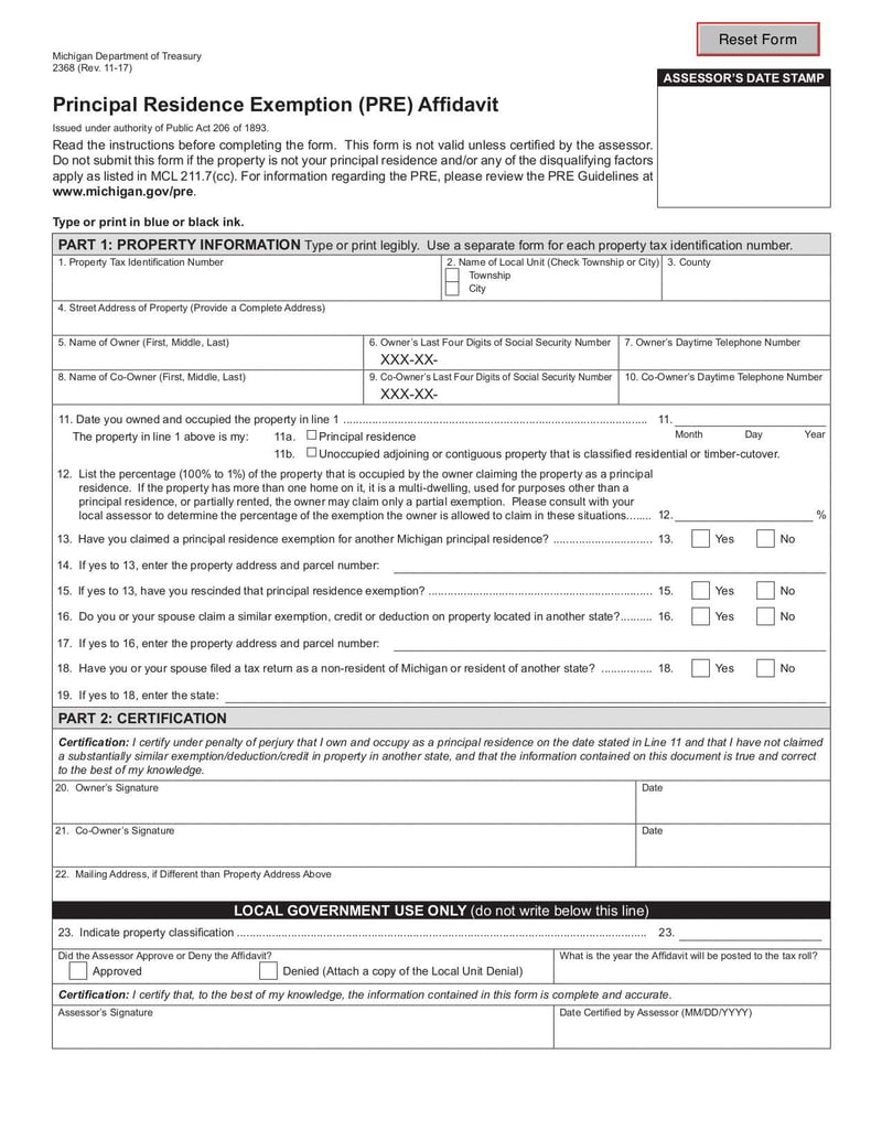 Large thumbnail of Form 2368 PRE Affidavit - Jan 2018